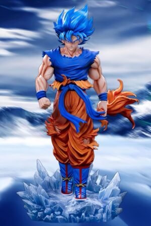 GK model figurine of Super Blue Goku from Dragon Ball with a double-headed dragon, 32 cm tall, a collectible gift for fans,